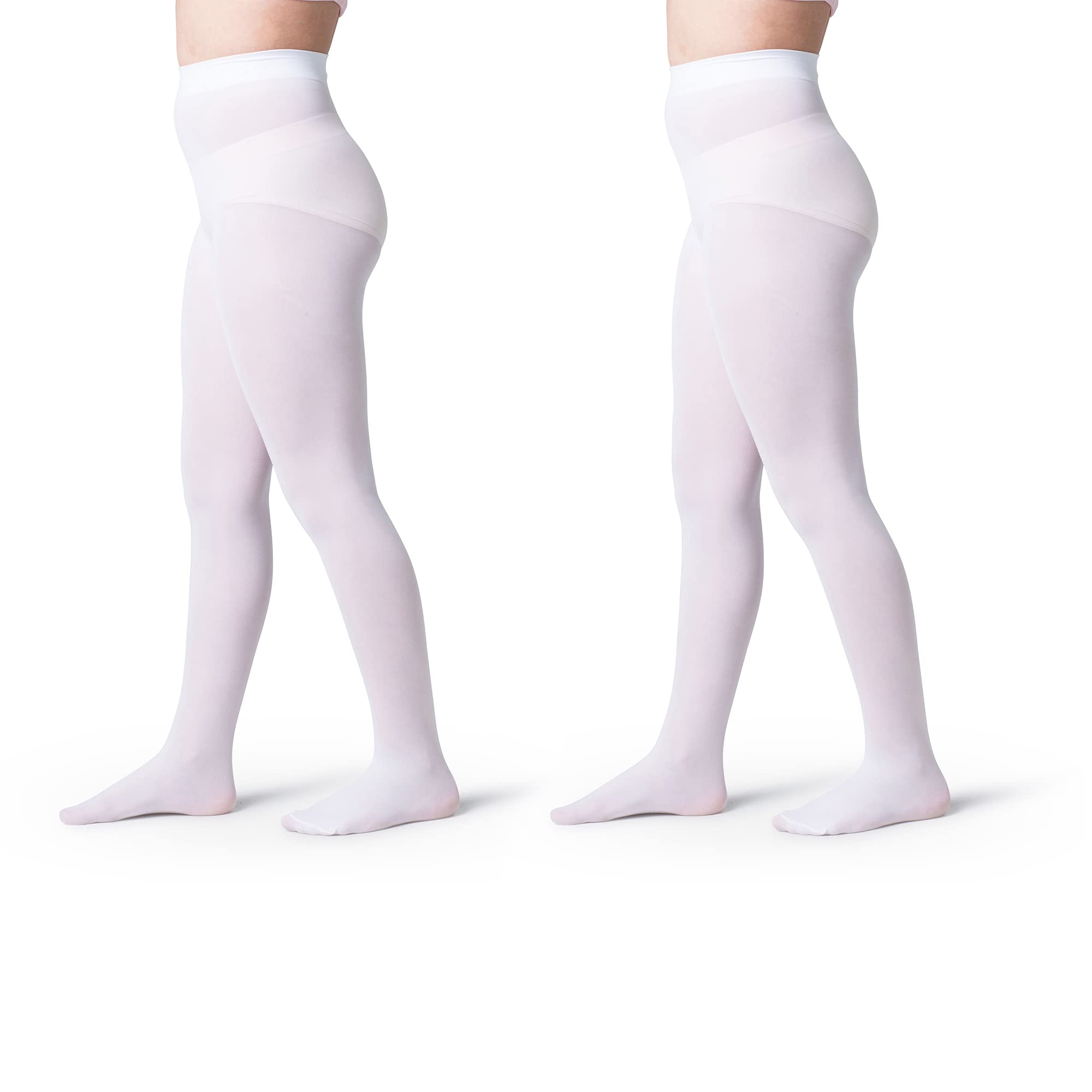 Silky Toes Girls' Opaque Microfiber Tights (2 Pairs) Black White or Colored Nylon Stockings for Kids and Toddlers Every Size (Wh