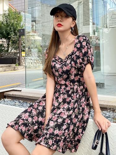 Kotty WomenS Fit And Flare Black, Pink, Grey Dress
