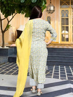 Pinkmint WomenS Hevy Cotton Blend Yellow Kurta Set L Stitched Printed Dupatta Set L Stylish Women Festival Dress (Pack Of 1)