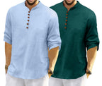Macsivo MenS Cotton Blend Kurta | Band Collar | Casual | Plain | Formal | Full Sleeve | Summer | Regular Fit - (Combo Pack Of 2