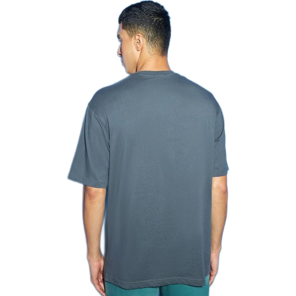 Bewakoof Mens Solid Grey Round Neck Half Sleeve Oversized T-Shirt