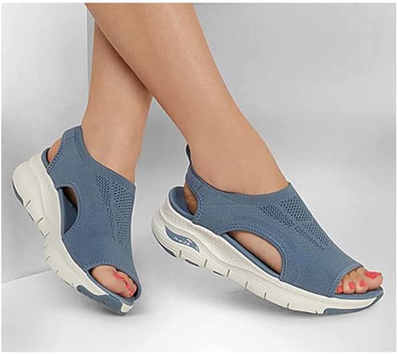 Skechers Arch Fit-City Catch Womens Knit Slip-On Sandals, Slate, 6