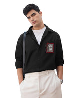 The Souled Store Relaxed Shirt: Souled Original Men and Boys Long Sleeves Collared Neck Button Front Black Embroidered Relaxed F