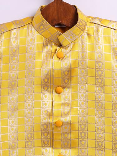 Jbn Creation Infant Boys Yellow And Gold Silk Blend Kurta And Dhoti Set