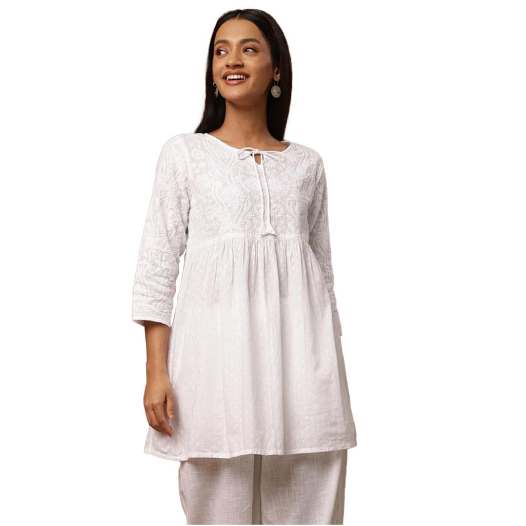 Fabindia Women'S Embroidered Regular Fit Tunic (2118016White_White