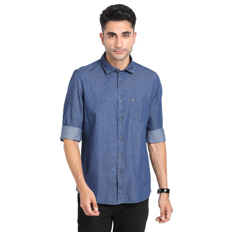 Turtle Men 100% Cotton Indigo Navy Blue Plain Slim Fit Full Sleeve Casual Shirt