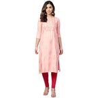 Anubhutee Women'S Rayon Pink Foil Print Ethnic Motifs Printed Straight Kurta
