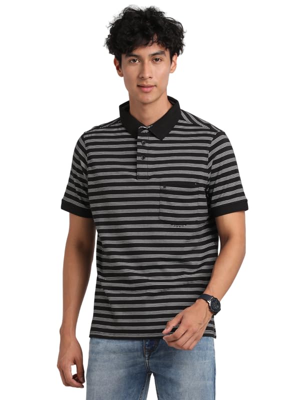 Turtle Men Knitted Slim Fit Black Polo T-Shirt