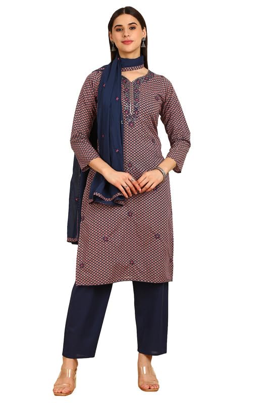 Soch Women Floral Print Cotton Unstitched Dress Material with Sequins