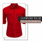 Rebelify MenS Cotton Blend Shirt With Pockets Full Sleeves Collared Neck Solid Pattern Botton Down Closure Relaxed Fit And Stan
