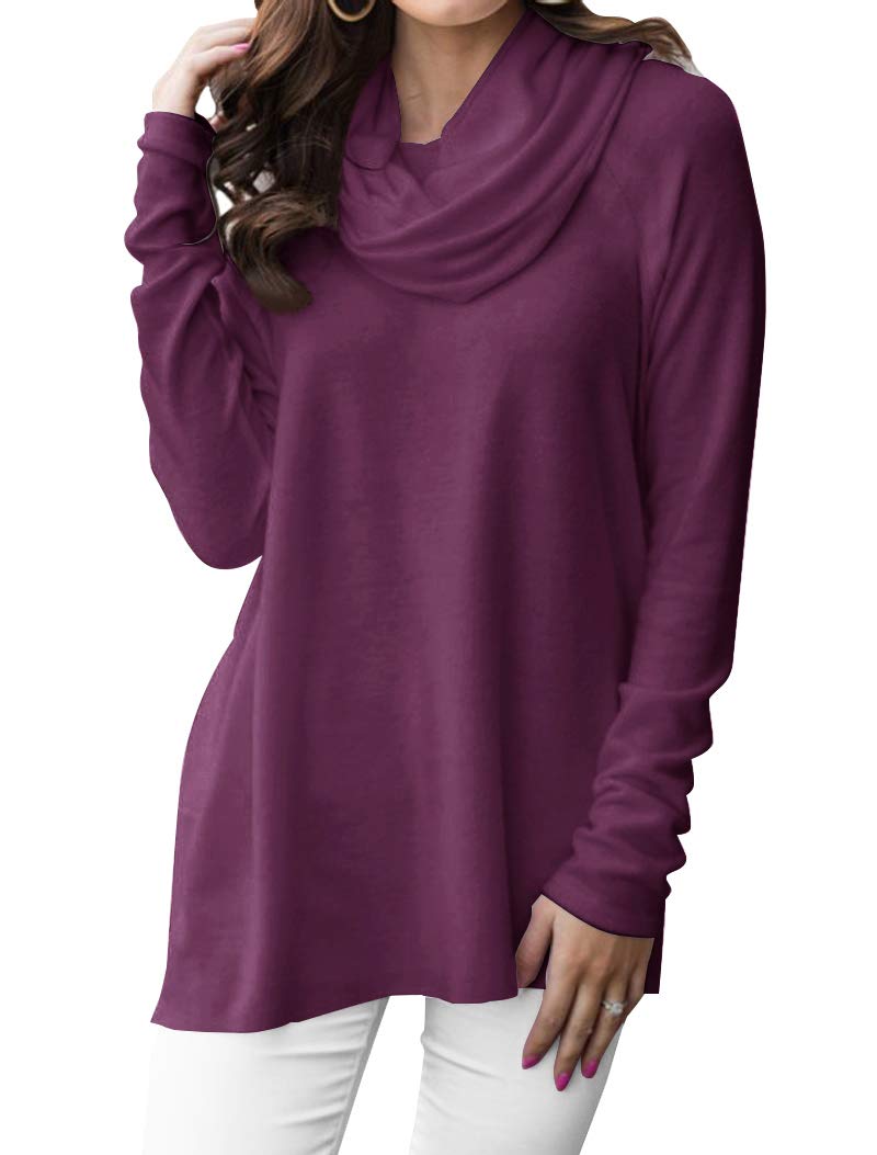 Minclouse Women's Long Sleeve Cowl Neck Sweater Pullover Turtleneck Casual Loose Sweatshirts Tunic Tops (X-Large, A-Purple)