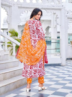 ANNI DESIGNER Womens Cotton Blend Straight Printed Kurta with Pant & Dupatta (Tiguna-Pink-NDS_M_Pink_Medium)