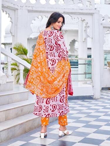 ANNI DESIGNER Womens Cotton Blend Straight Printed Kurta with Pant & Dupatta (Tiguna-Pink-NDS_M_Pink_Medium)