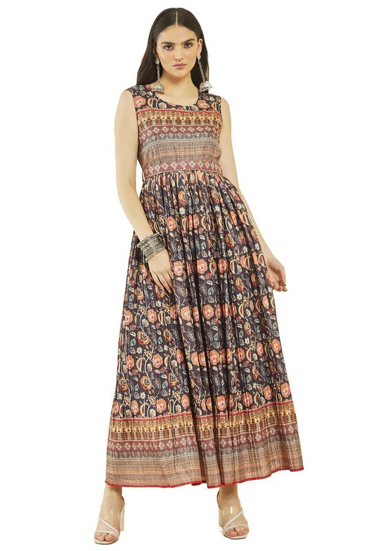 Soch Women Art Silk Floral Print Round-Neck Dress with Belt