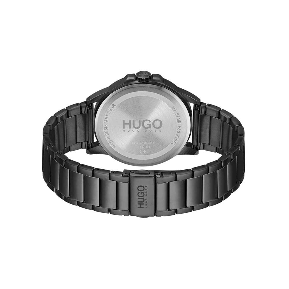 HUGO #First Men's Quartz Stainless Steel and Link Bracelet Casual Watch, Color: Black (Model: 1530187)
