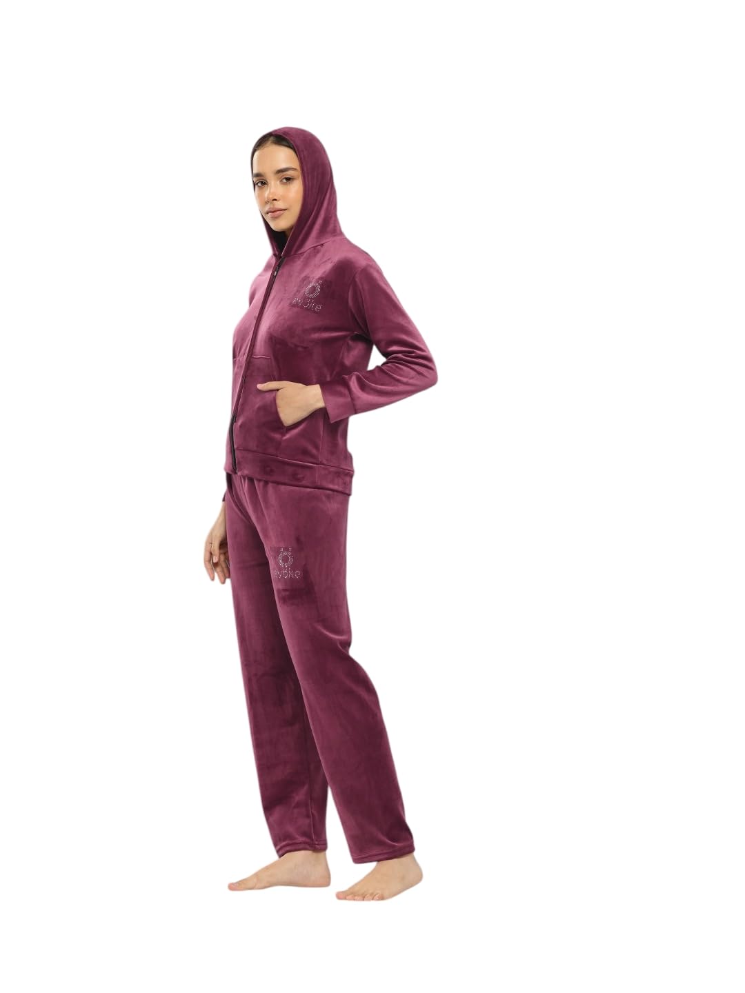 Aarika Womens Casual Wear Maroon Colour Solid Velvet Winter Night Suit-(XL-3XL)-(OCT_NS-W-AD-05-MAROON-XL)