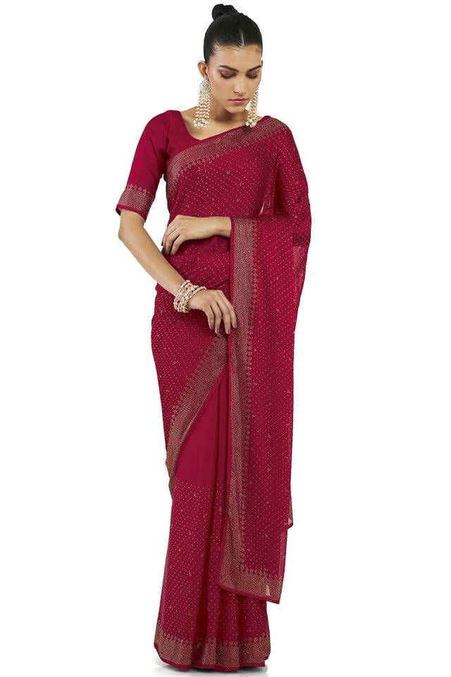 Soch Women Chiffon Polka Dot Saree