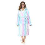 RONGTAI Womens Robes Plush Fleece Print Rainbow Hooded Bathrobe Thick Nightgown with Pockets Fluffy Sleepwear Large