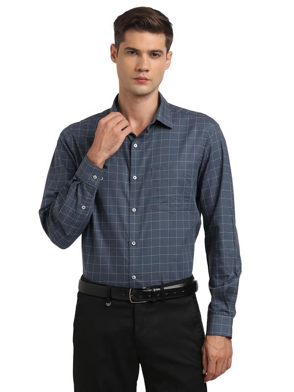 Turtle Men 100% Cotton Slim Fit Navy Checks Full Sleeve Formal Shirt
