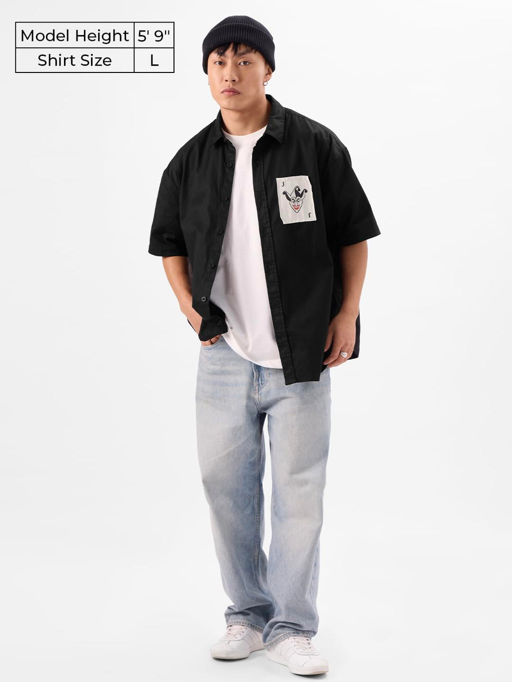 The Souled Store Official Joker: Devils Smile Men and Boys Short Sleeves Collared Neck Button Front Black Graphic Printed Cotto