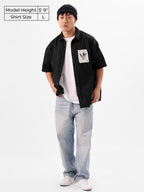 The Souled Store Official Joker: Devils Smile Men and Boys Short Sleeves Collared Neck Button Front Black Graphic Printed Cotto