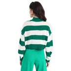 Bewakoof Womens Striped Green High Neck Full Sleeve Sweater