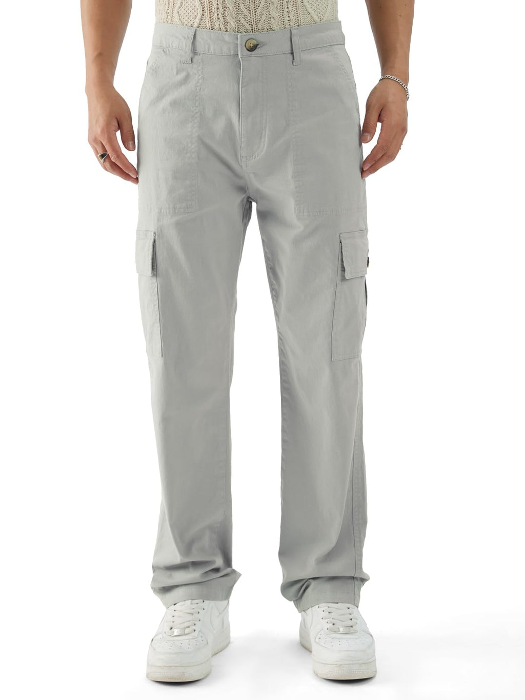 The Souled StoreSolids: Ice GreyMen Cargo Pants