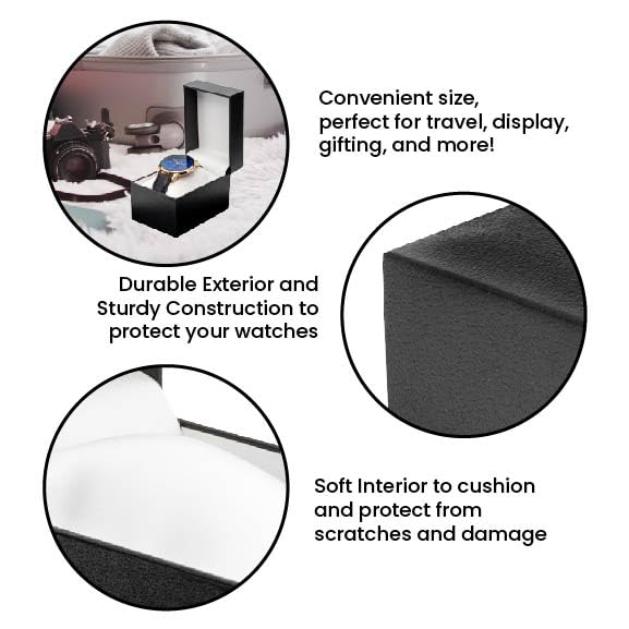 Black Watch Gift Box with Pillow - single watch case PU leatherette Wristwatch Display Case Organizer foe men and women for gift