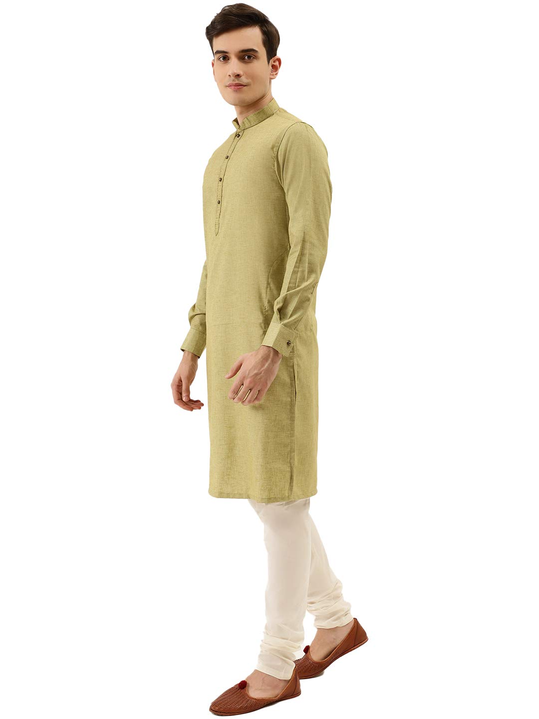 Manyavar Solid Plain Knee Long Full Sleeves Kurta and Churidar Set for Men