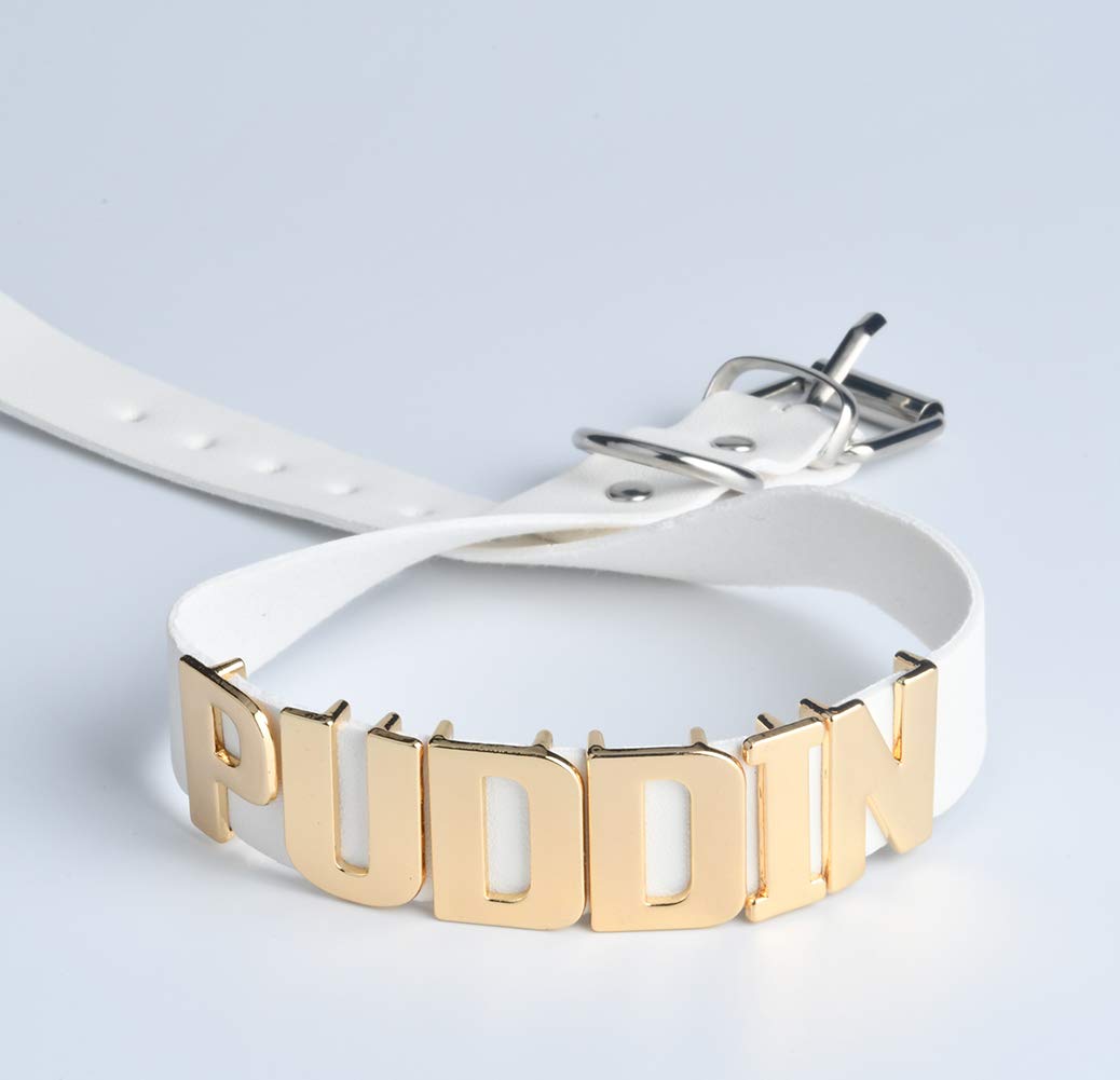 Abitoncc White Pu Leather PUDDIN Choker Necklace for Haley Cosplay Movies Costume Accessiores Halloween Cosplay