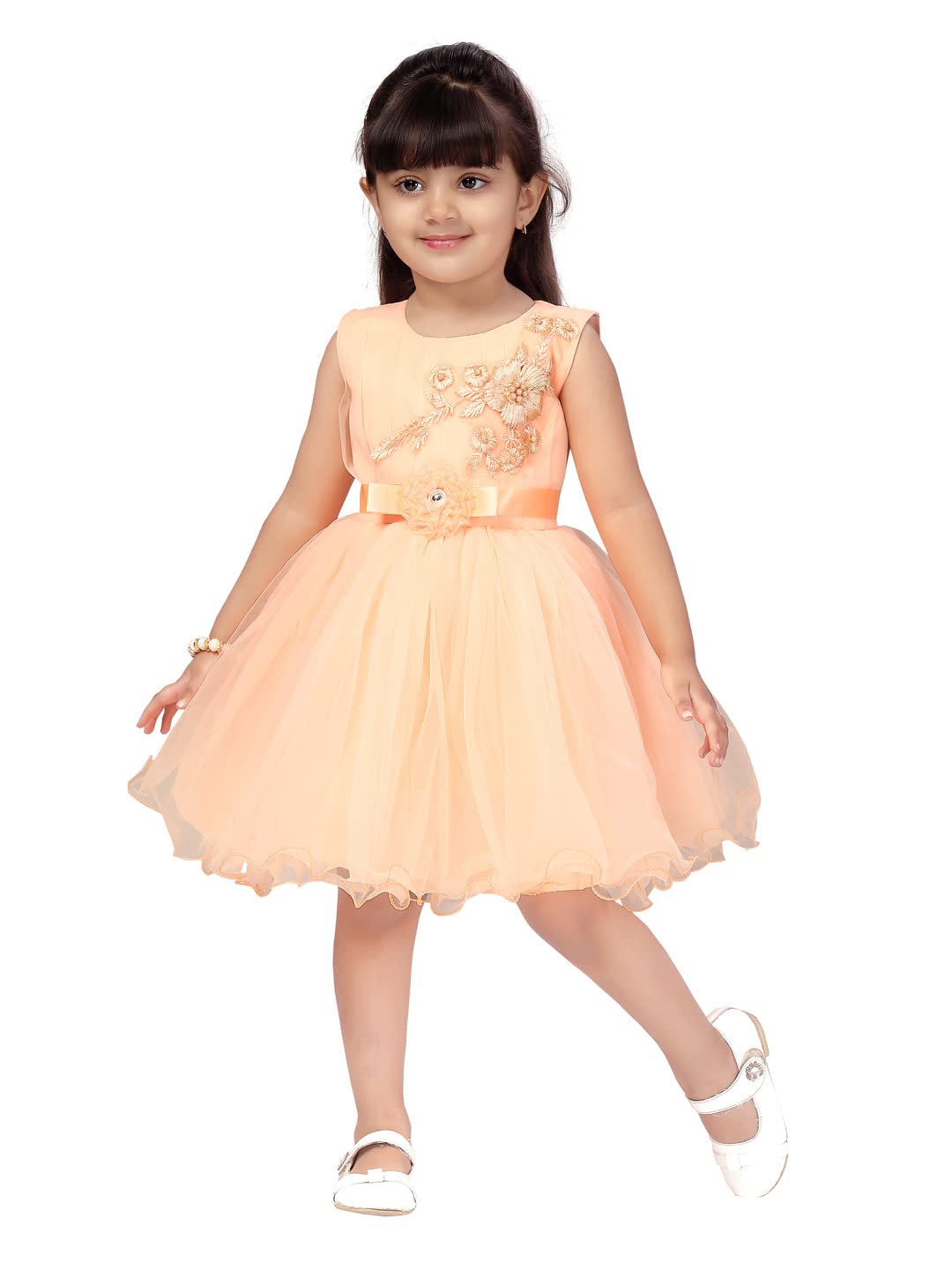 Aarika Girls A-Line Dress (FK-24314_Peach_4 - 5 Years_Peach_4 Years-5 Years)