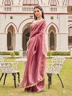 Womanista Womens Solid Embellished Lace Saree With Un-stitched blouse