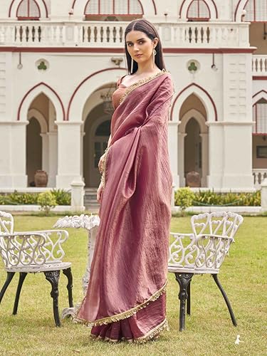 Womanista Womens Solid Embellished Lace Saree With Un-stitched blouse