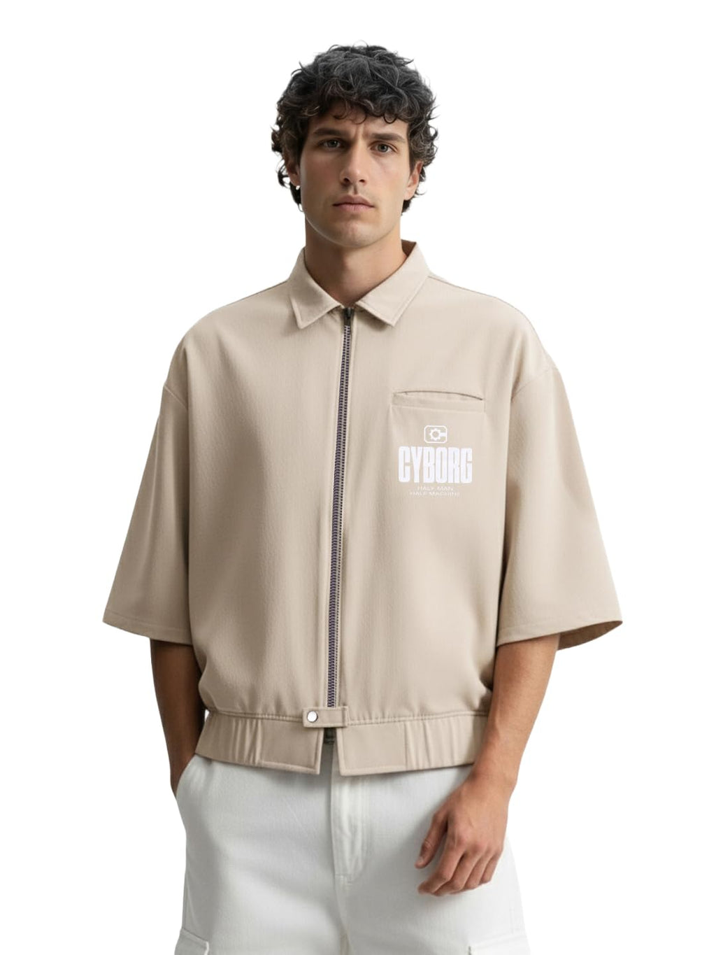 The Indian Garage Co Mens Warnter Bros Oversized Solid Stretchable Shacket Jacket