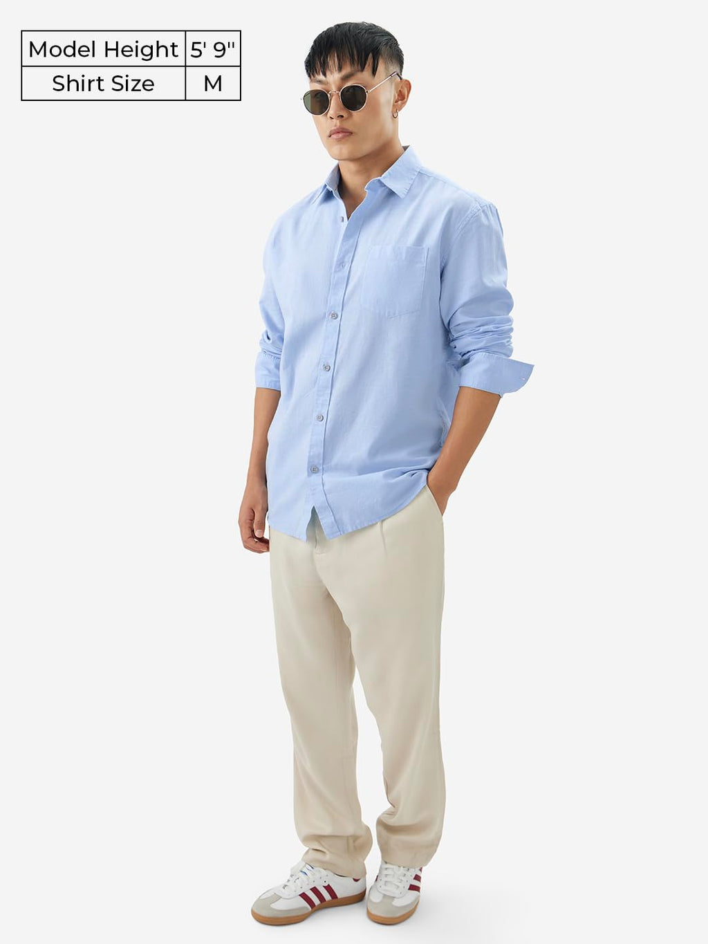 The Souled Store Sky Blue Men and Boys Long Sleeve Collared Neck Buttoned Front Regular Fit Cotton Linen Shirts