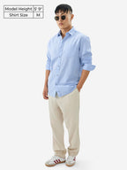 The Souled Store Sky Blue Men and Boys Long Sleeve Collared Neck Buttoned Front Regular Fit Cotton Linen Shirts