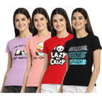 Preneum Womens Cotton Regular Fit Latest Graphic Stylish Printed Short Sleeves Casual T-Shirt || Trendy Design & Stylish (Pack 