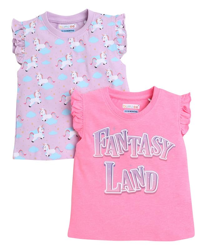 BUMZEE Pink & Lavender Girls Sleeveless T-Shirts Pack of 2 Age - 12-18 Months (Peb9201D-pnk.lvd)