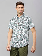 Thomas Scott Mens Printed Slim Fit 100% Cotton Casual Shirt with Spread Collar and Half Sleeve