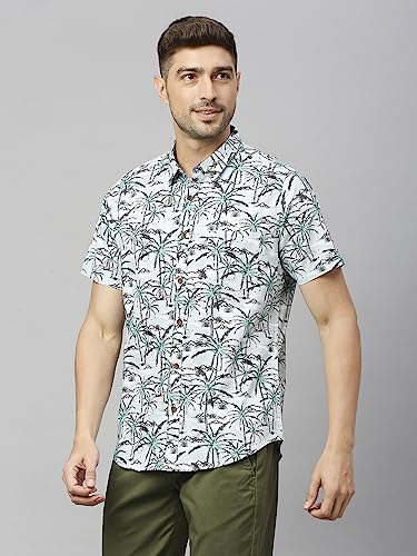 Thomas Scott Mens Printed Slim Fit 100% Cotton Casual Shirt with Spread Collar and Half Sleeve
