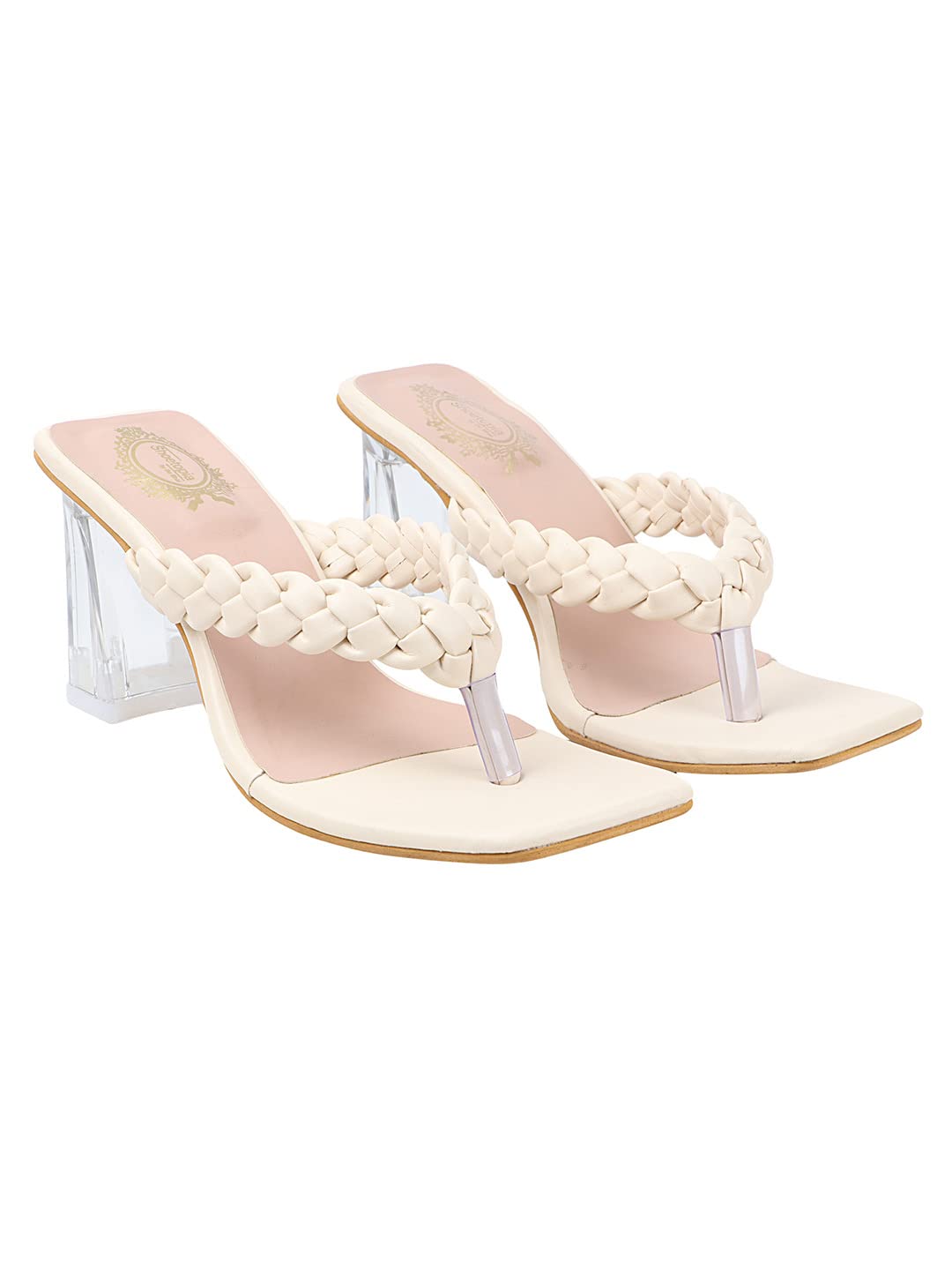 Shoetopia womens Cream Heeled Sandal - EU39 /UK6