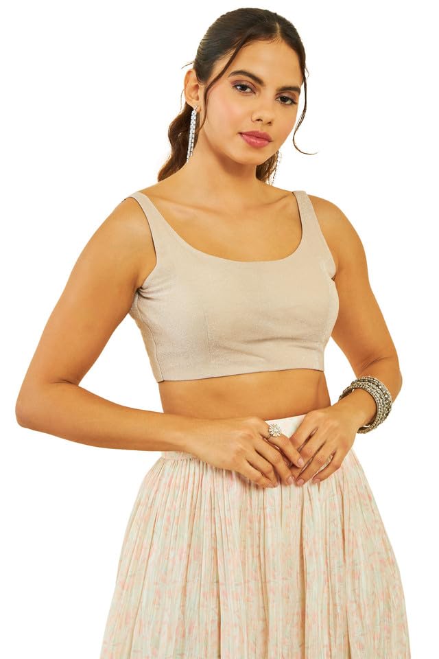 Soch Women Net Shimmery Scoop-Neck Back-Open Sleeveless Blouse