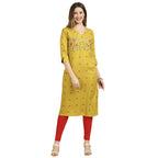 Anubhutee Women'S Rayon Green Thread Work Ethnic Motifs Printed Straight Kurta