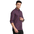 Turtle Men 100% Cotton Navy Blue Checkered Slim Fit Full Sleeve Casual Shirt