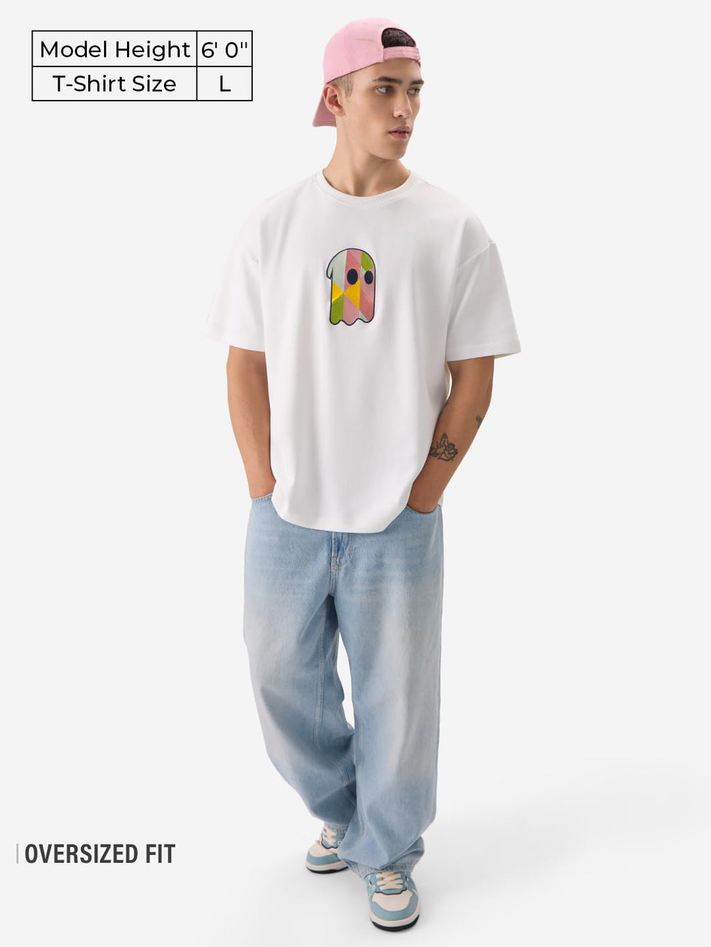 The Souled Store Originals: Just Souled Men and Boys Short Sleeve Round Neck White Cotton Oversize T-Shirt