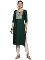 Libas Womens Yoke Design Wool Straight Kurta For Women Green