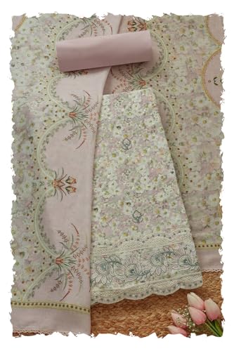 Soch Women Rayon Floral Print Unstitched Dress Material with Thread Work