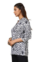 Soch Womens Grey Rayon Ikat Print Straight Tunic