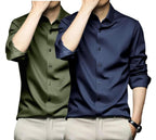 Deelmo Combo Of MenS Stylish Solid Satin Casual Shirt For Men Full Sleeves| Poly Satin Silk Shirt Pack Of 2