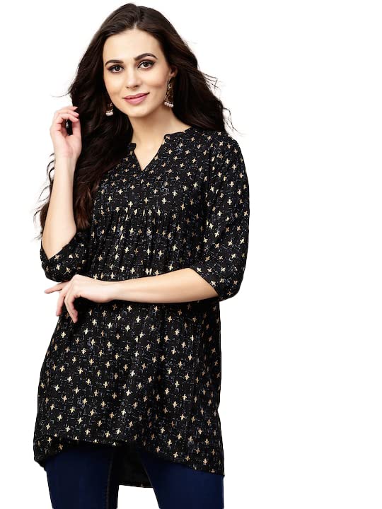 Yashika Womens Rayon Printed Black Color Short Kurti(YS-K1069-S)